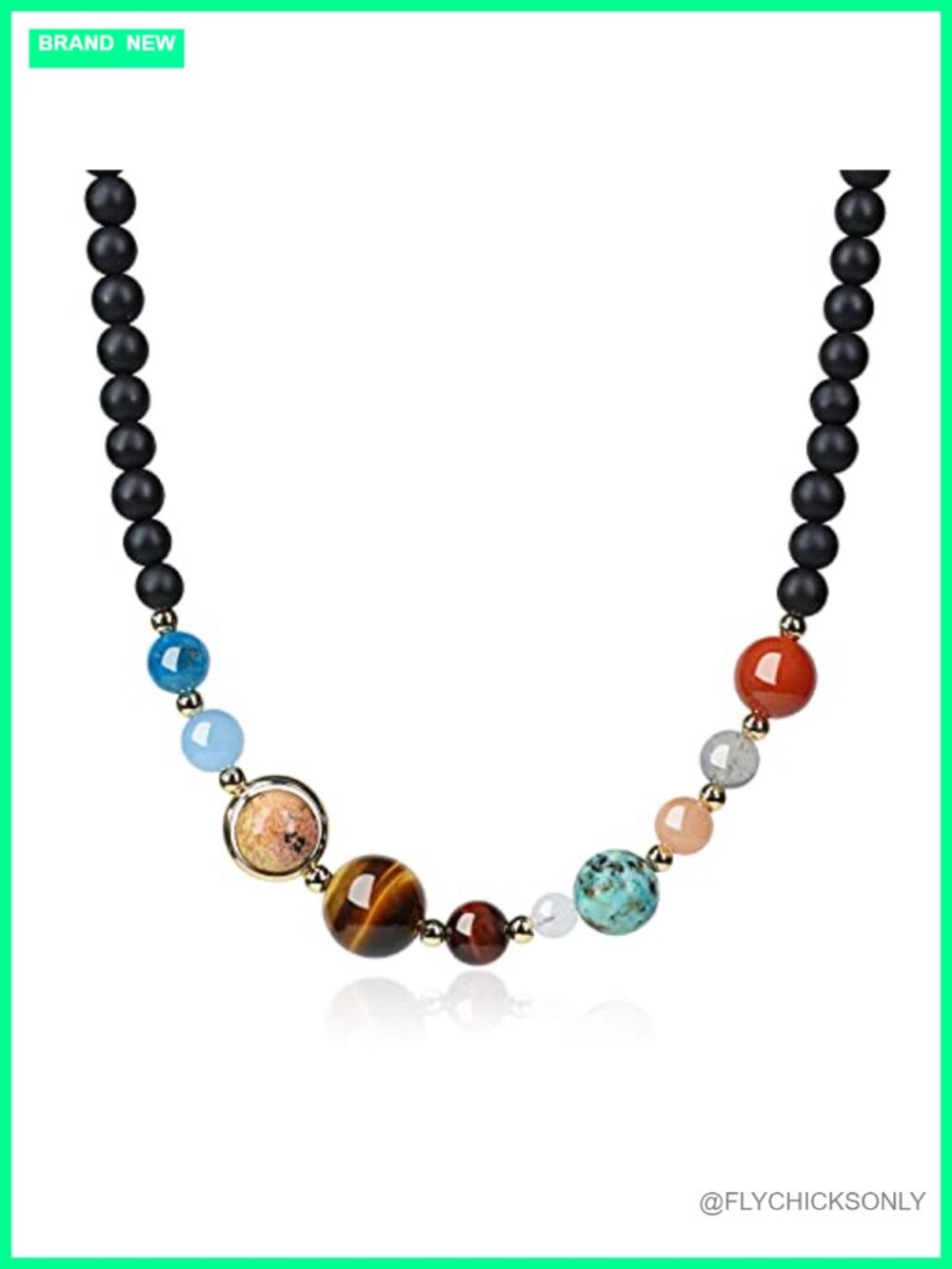 Solar System Beaded Necklace Matte Onyx Gemstone Choker Layering